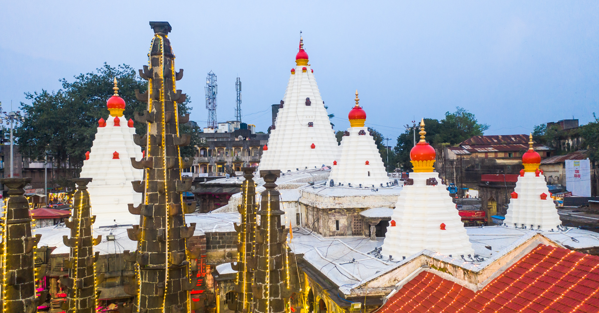 Mesmerizing view of Ambabai temple, Kolhapur the Hemadpanthi style of architecture red tiled sloping roofs